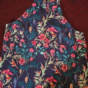 Decree Navy Floral Halter Dress with Pink & Teal Blooms